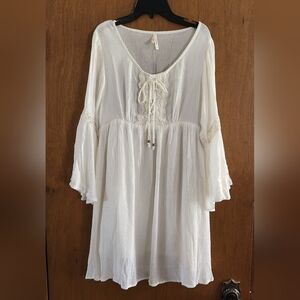 True Destiny Cream Boho Dress With 3/4 Length Bell Sleeves